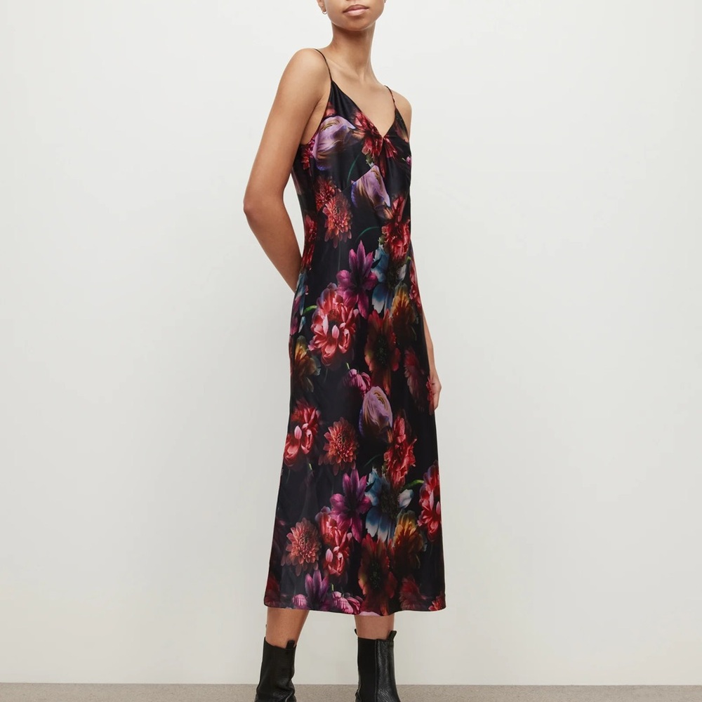 All Saints Black Floral Midi Dress Bryony Ahiahi Dress
Black